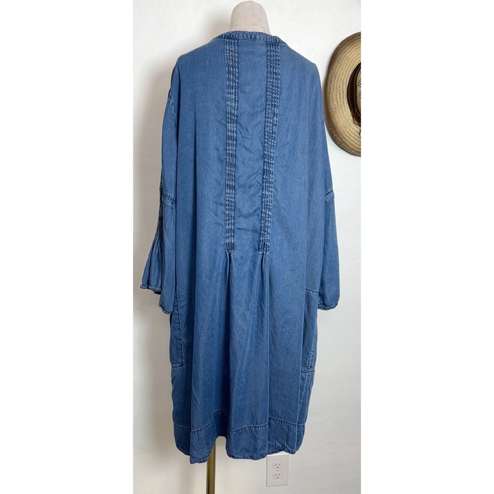Cato Est 1946 Blue Tencel Denim Pintuck Tunic Shift Dress Pockets Boho - Picture 9 of 10